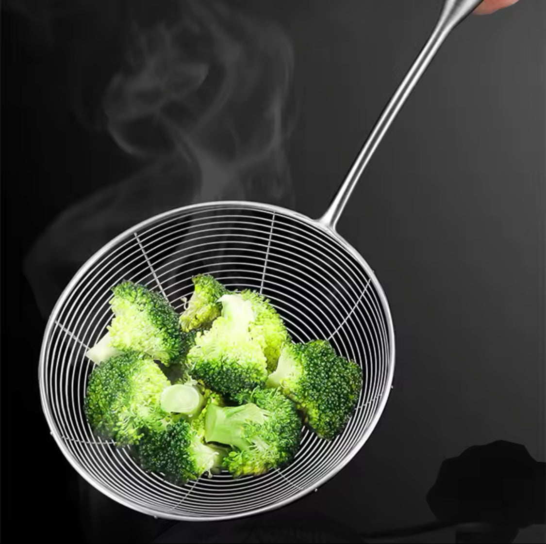 Fry Strainer With Wooden Handle, Stainless Steel Fry Strainer, Skimmer With Wood Handle, Fry Items Spatula Fry Strainer With Wooden Handle, Stainless Steel Fry Strainer, Skimmer With Wood Handle, Fry Items Spatula